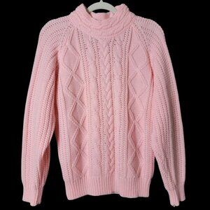VTG Carriage Court Pastel Pink Coquette Romantic Chunky Cable Knit Sweater Small